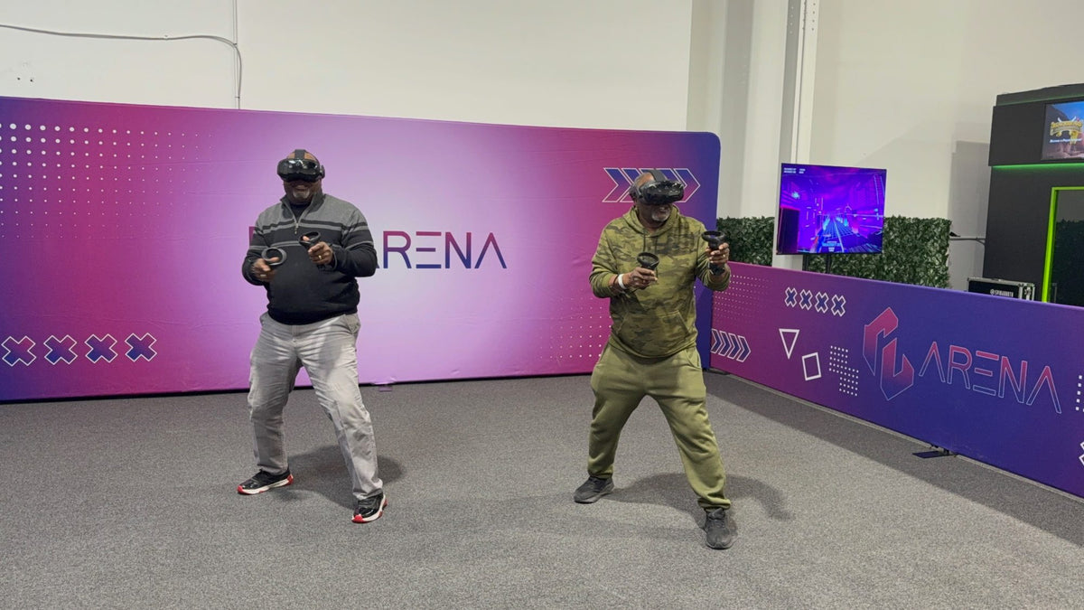 Two players in the arena mid-game