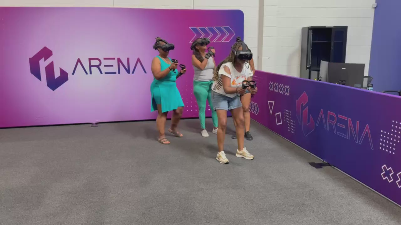 Squad moving together through a Free Roam mission in VR headsets